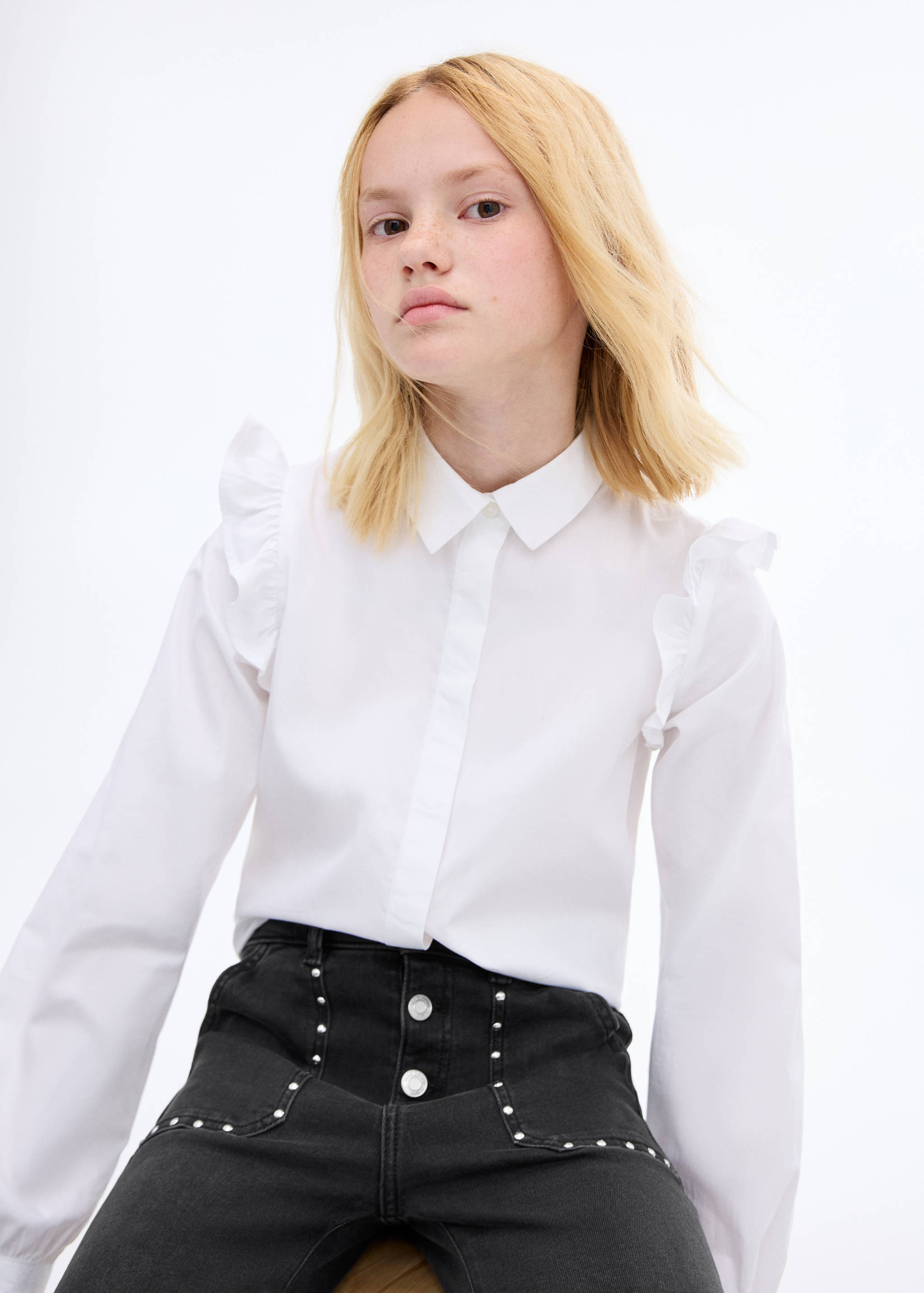 铆钉直筒牛仔裤 - null