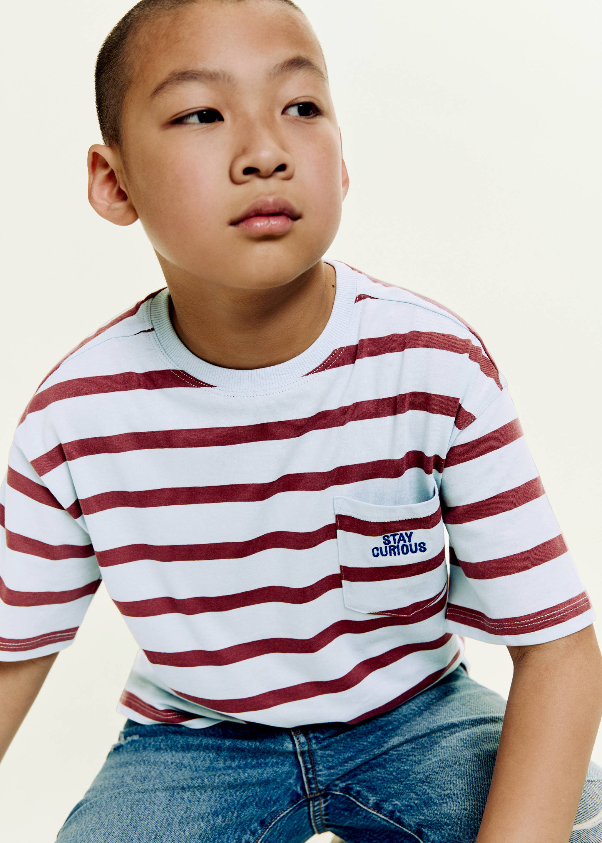 Striped t-shirt with embroidered detail - Details of the article 1