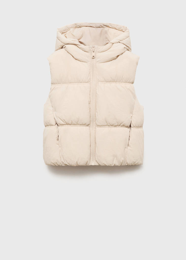 Quilted gilet with hood — Ecru