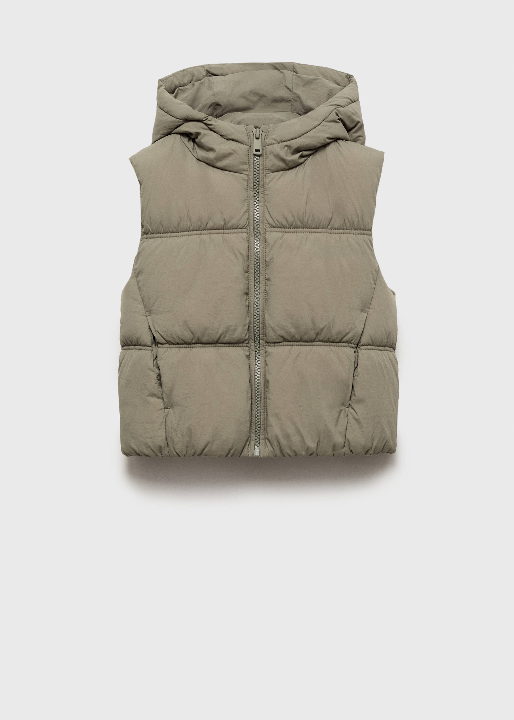 Quilted gilet with hood - Article without model, Khaki. Ref: 17032896-00.