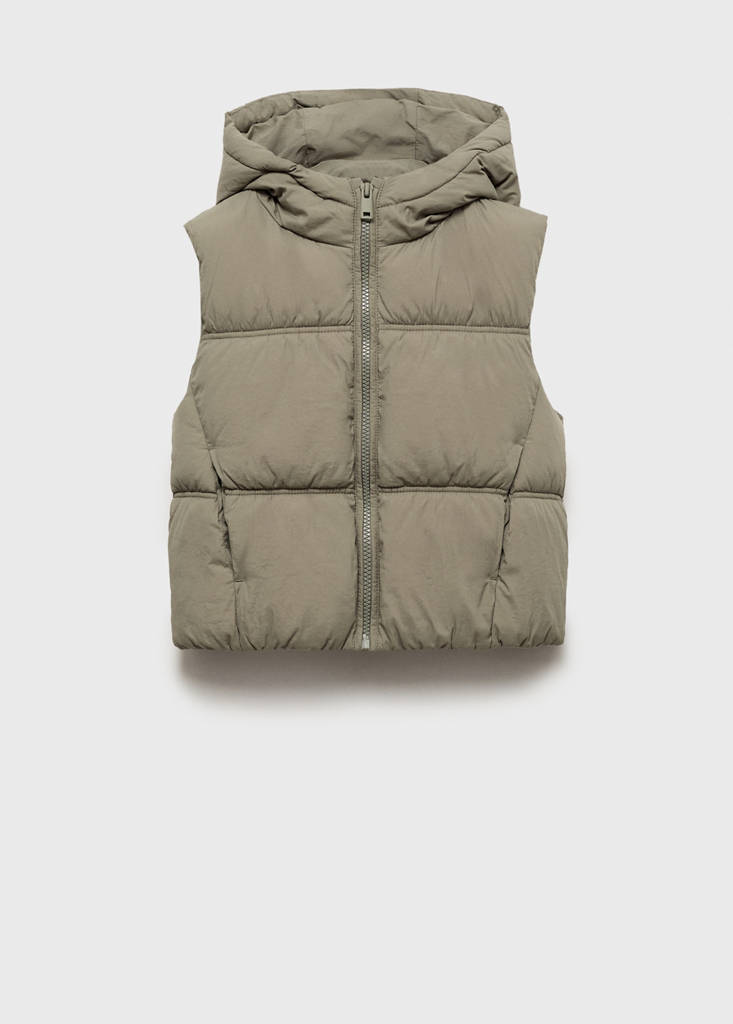 Quilted gilet with hood — Khaki