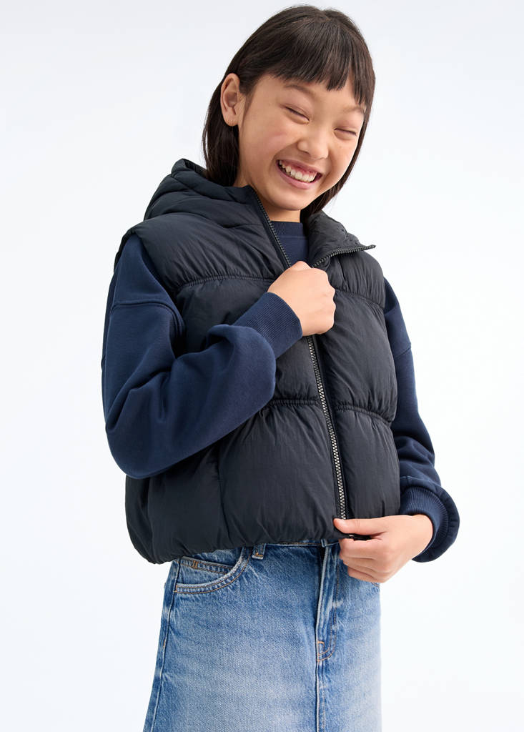 Quilted gilet with hood — Dark Navy