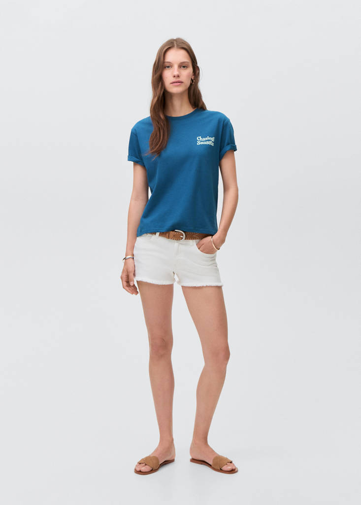 Printed cotton-blend t-shirt — Petrol Blue