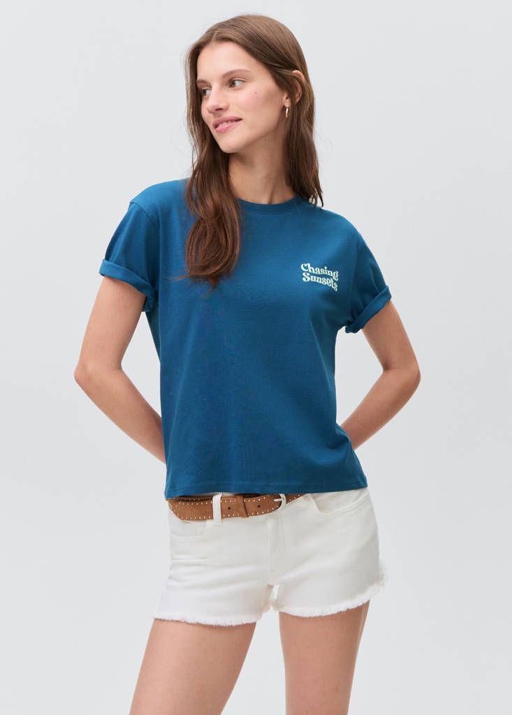 Printed cotton-blend t-shirt — Petrol Blue