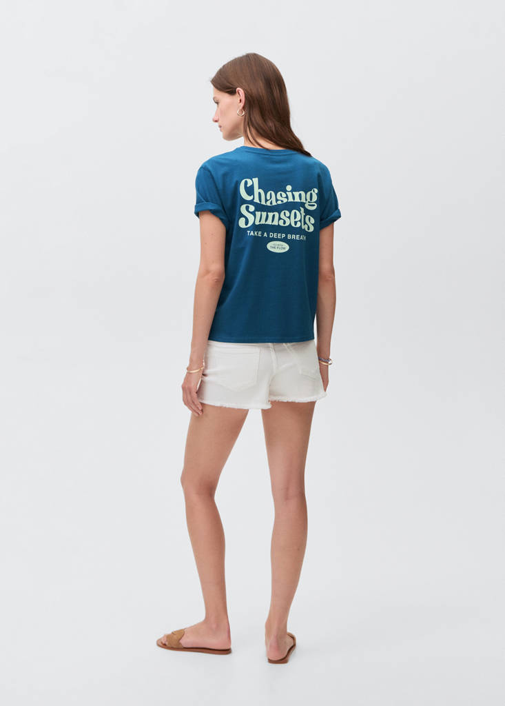 Printed cotton-blend t-shirt — Petrol Blue