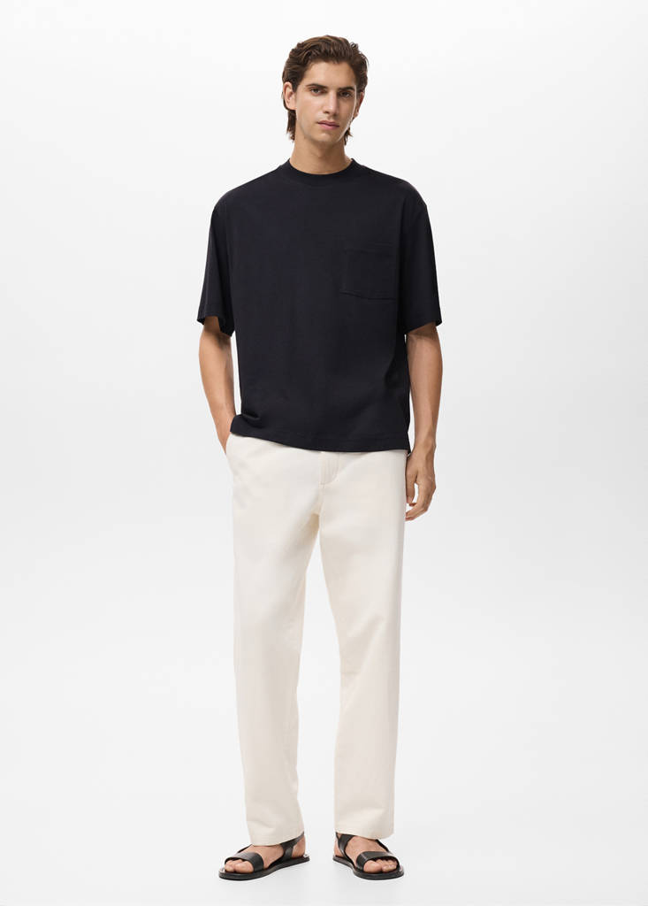 T-shirt 100% cotton boxy fit pocket — Black