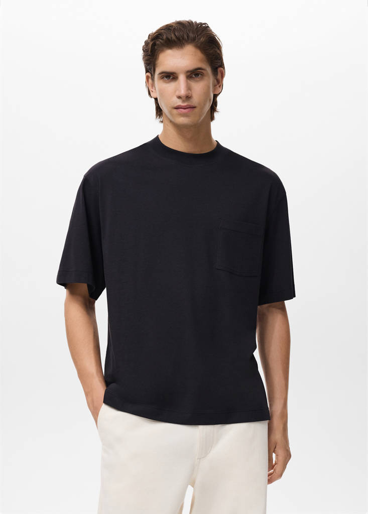 T-shirt 100% cotton boxy fit pocket — Black