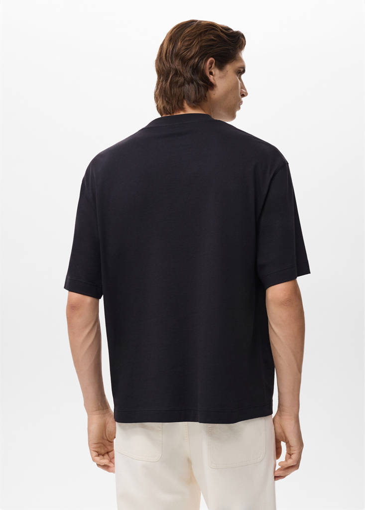 T-shirt 100% cotton boxy fit pocket — Black