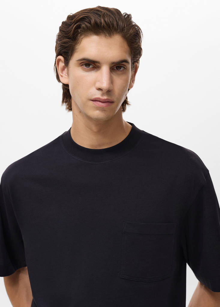 T-shirt 100% cotton boxy fit pocket — Black