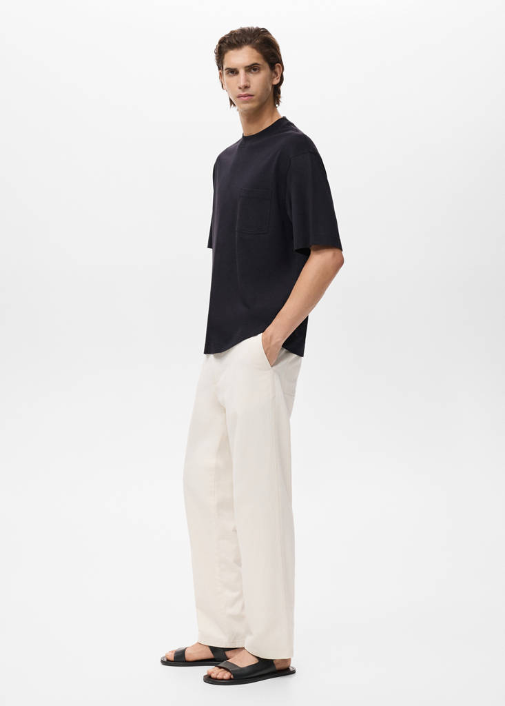 T-shirt 100% cotton boxy fit pocket — Black