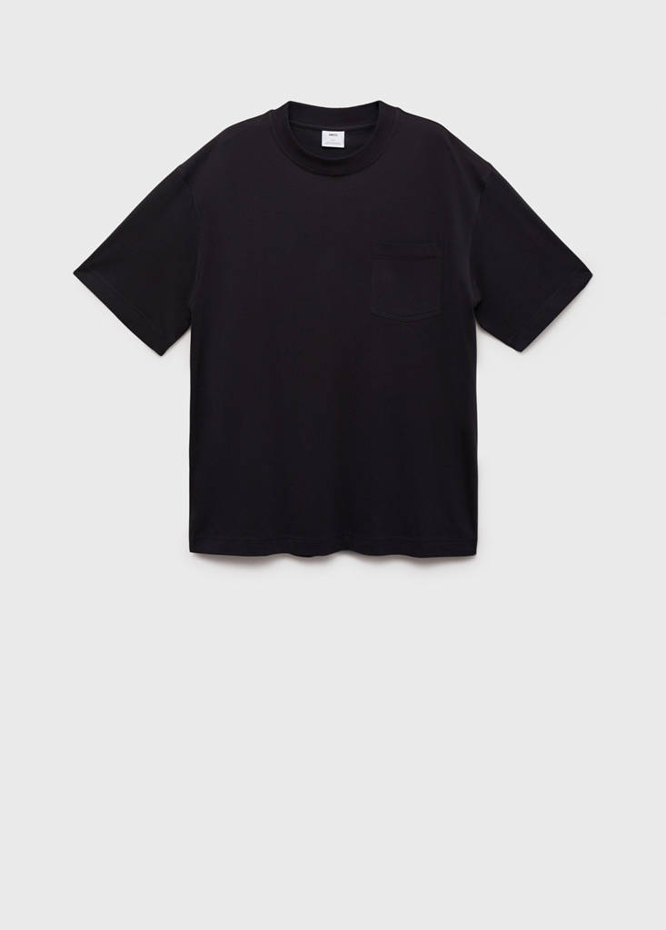 T-shirt 100% cotton boxy fit pocket — Black