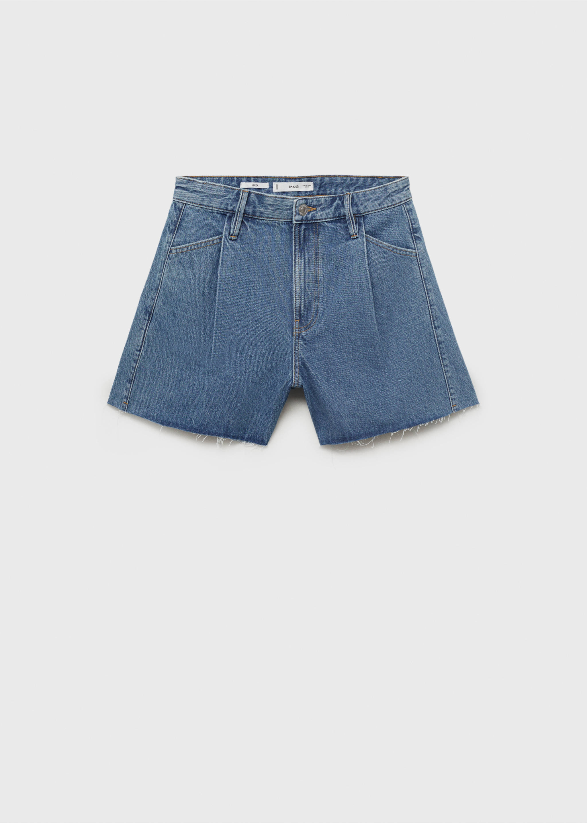 Denim shorts with frayed hem and pleats - Article without model, Medium Blue. Ref: 17032902-00.