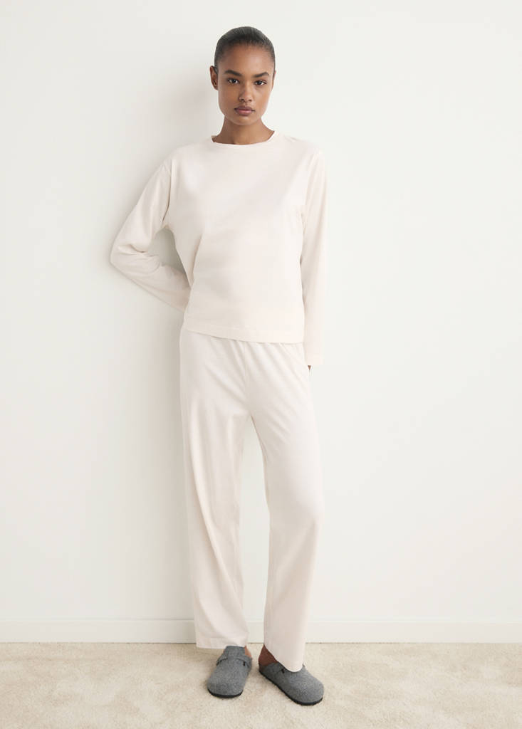 Two-piece plain cotton pyjamas — Vanilla