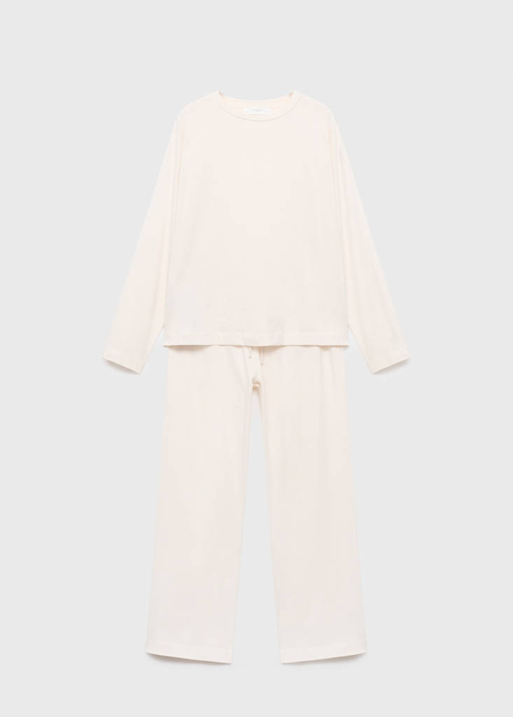 Two-piece plain cotton pyjamas — Vanilla