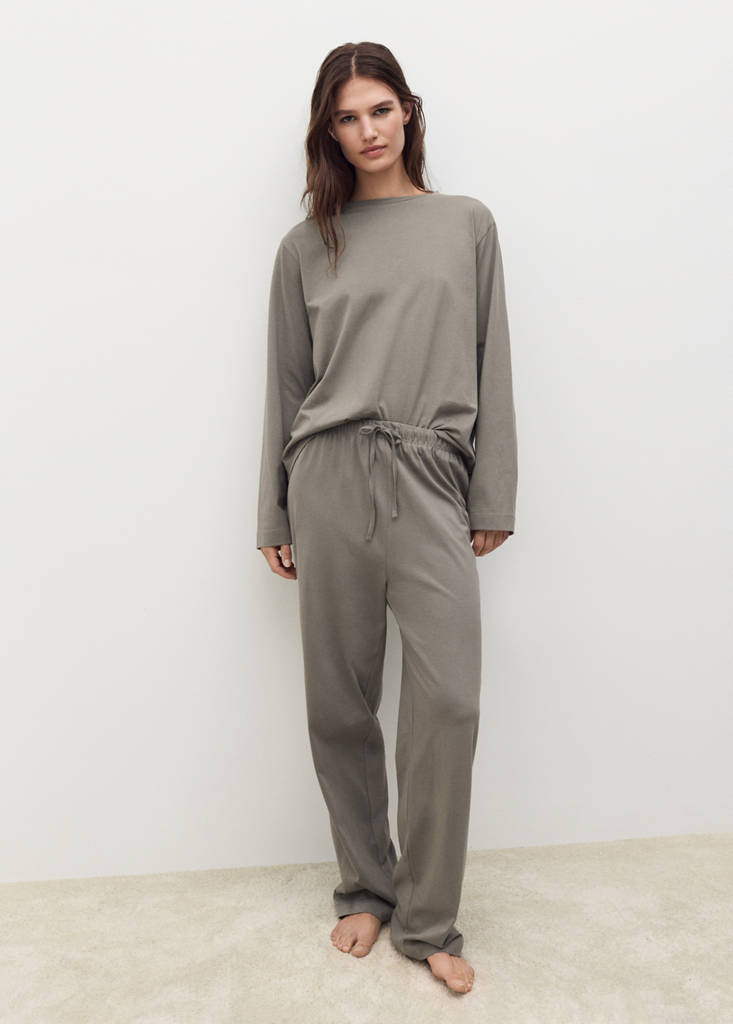 Two-piece plain cotton pyjamas — Medium Brown
