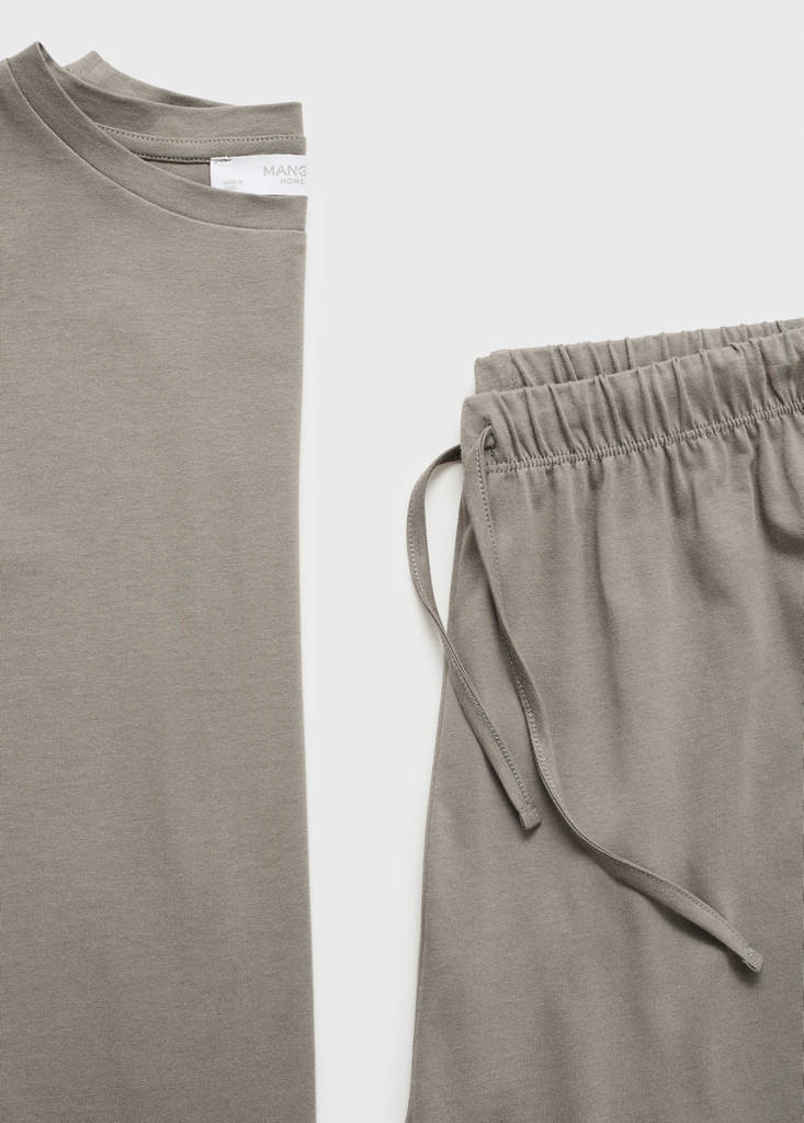 Two-piece plain cotton pyjamas — Medium Brown