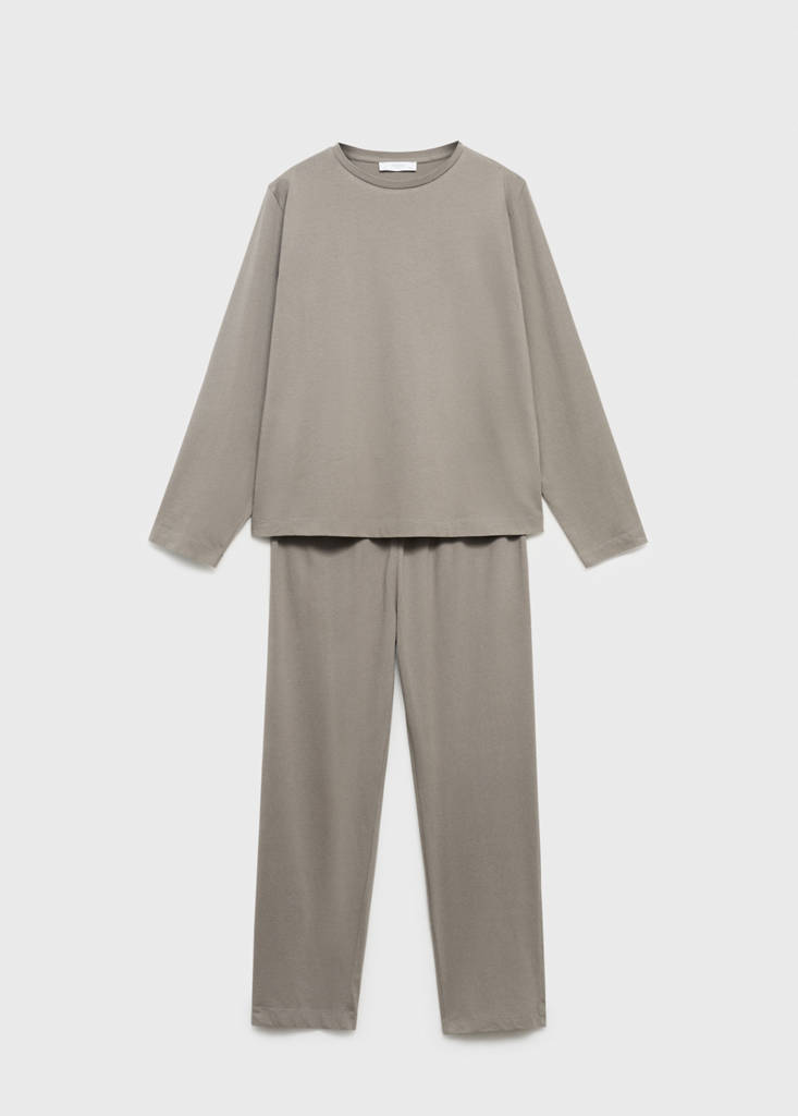 Two-piece plain cotton pyjamas — Medium Brown