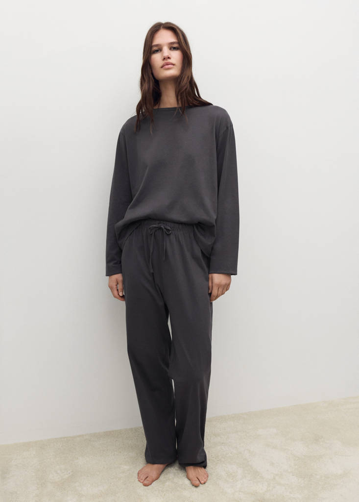 Two-piece plain cotton pyjamas — Charcoal