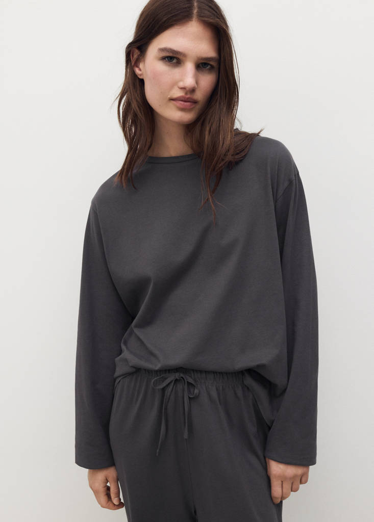 Two-piece plain cotton pyjamas — Charcoal