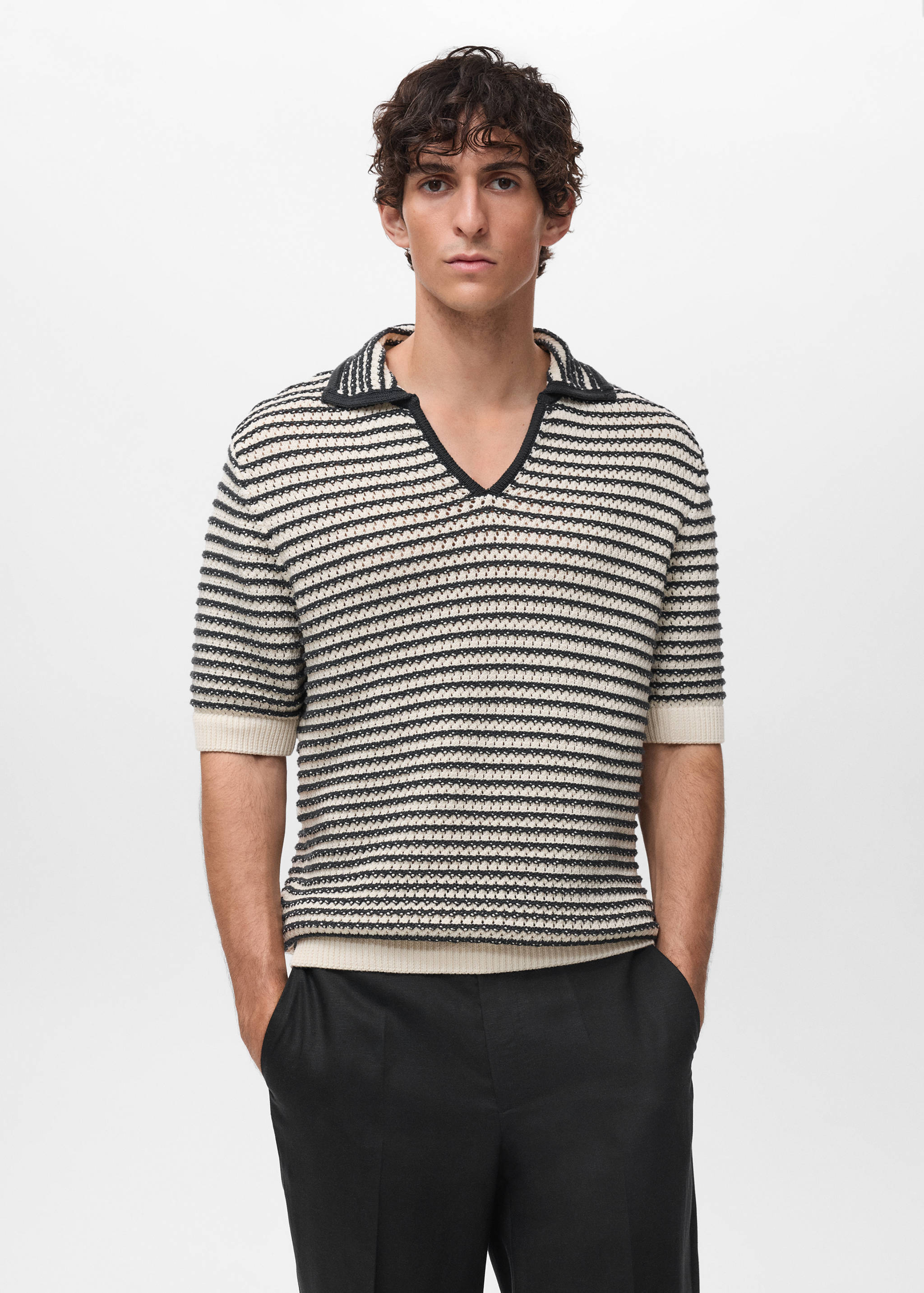 100% cotton polo shirt with striped structure - Medium plane