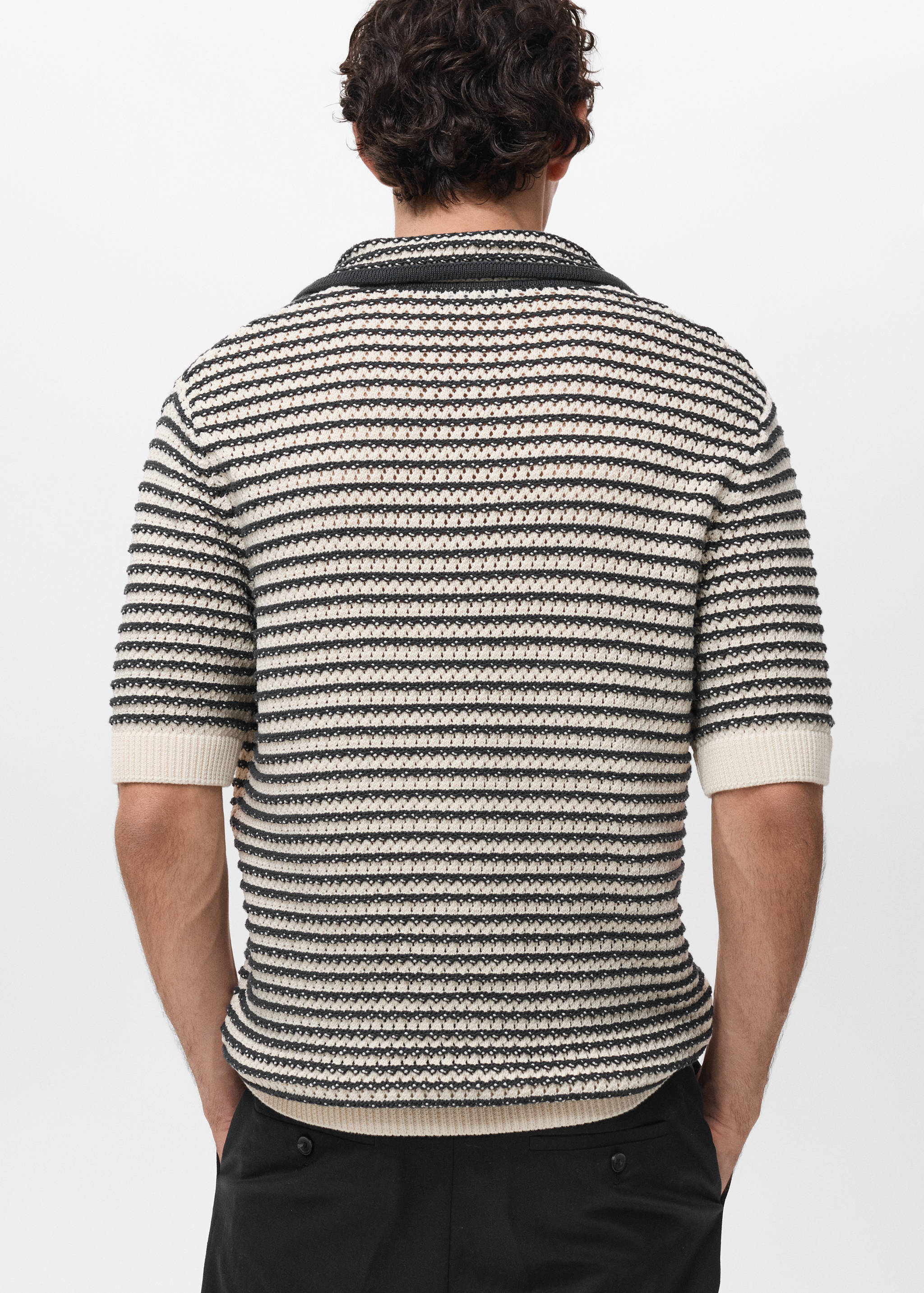 100% cotton polo shirt with striped structure - Reverse of the article