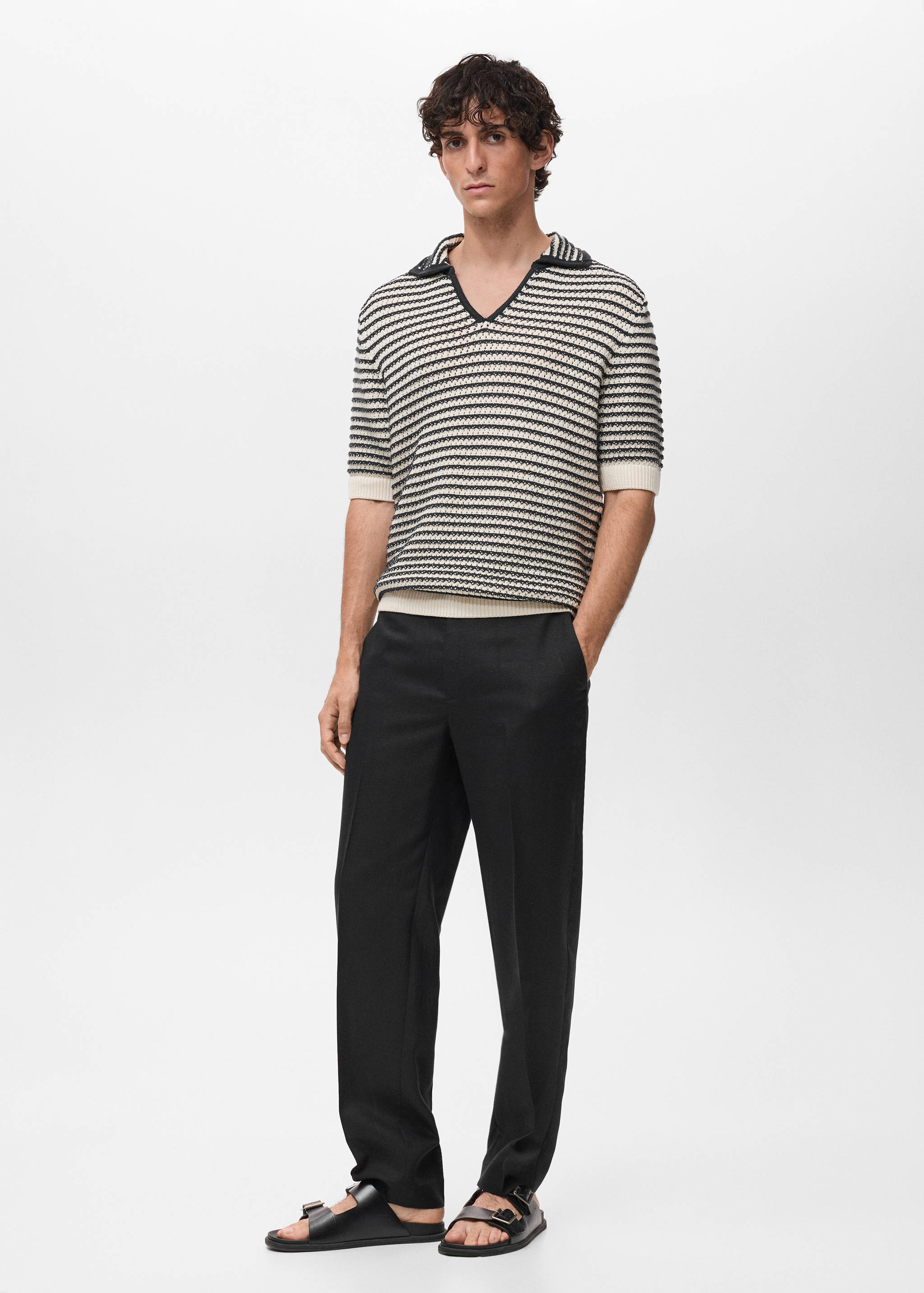 100% cotton polo shirt with striped structure - Details of the article 2