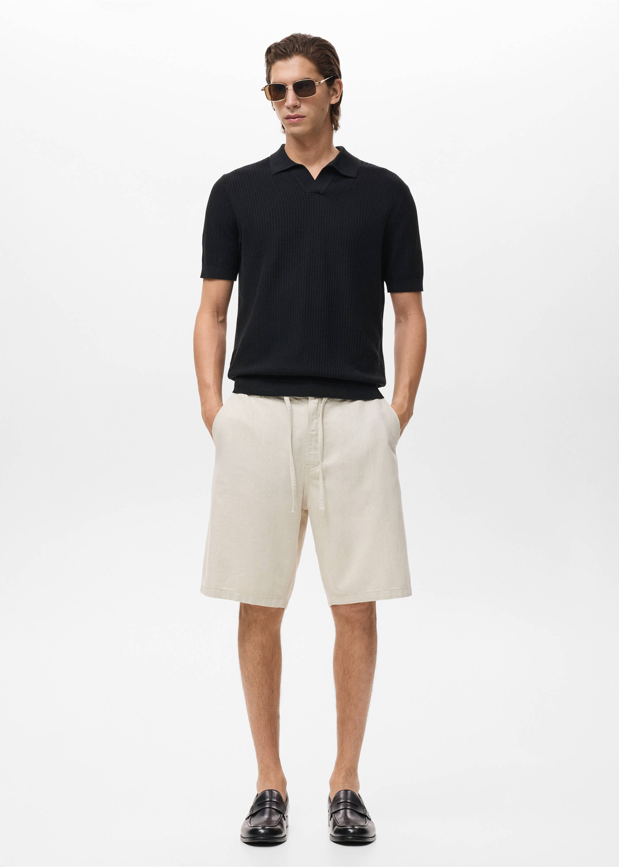 Linen-blend bermuda shorts with drawstring - General plane, Ecru. Ref: 17032906-00.