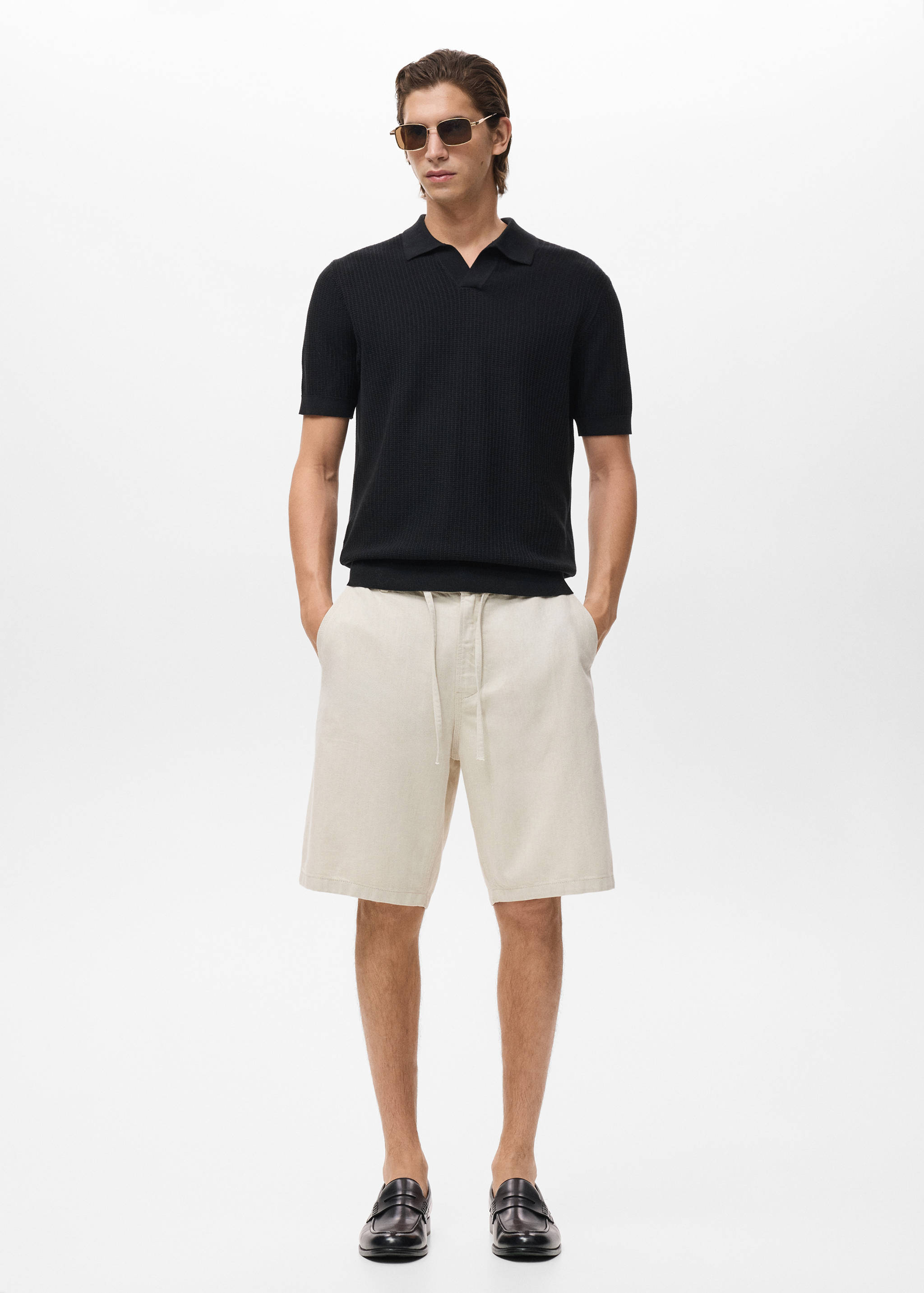 Linen-blend bermuda shorts with drawstring - General plane