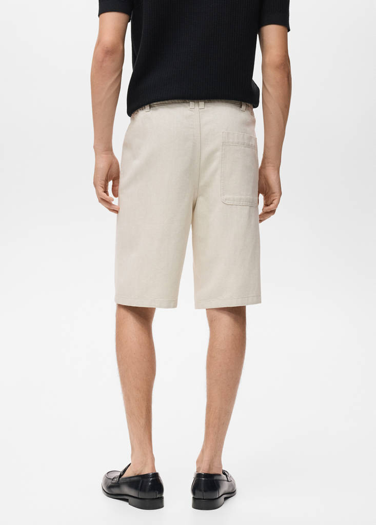 Linen-blend bermuda shorts with drawstring — Ecru