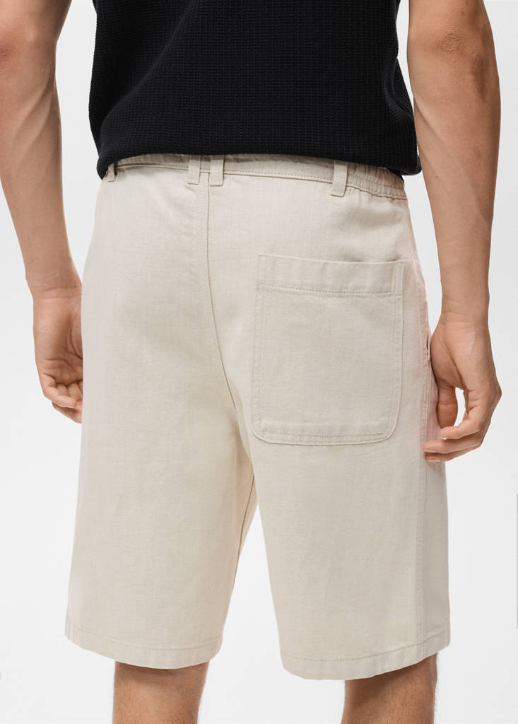 Linen-blend bermuda shorts with drawstring — Ecru