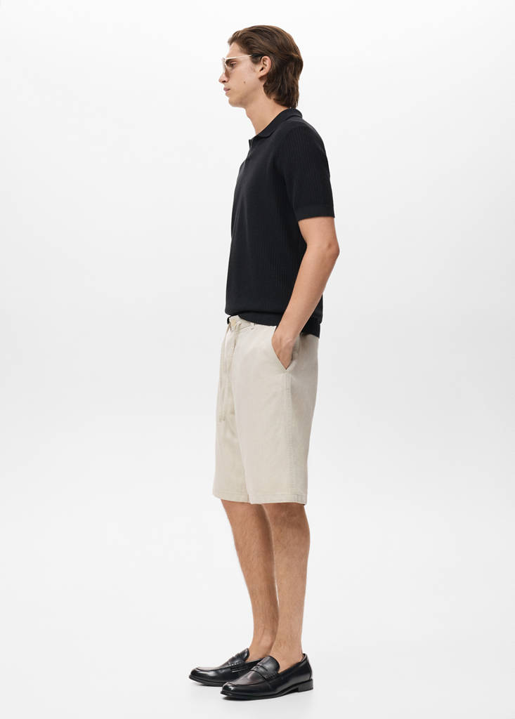 Linen-blend bermuda shorts with drawstring — Ecru