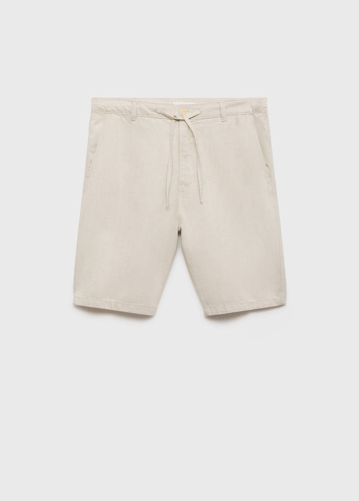 Linen-blend bermuda shorts with drawstring — Ecru