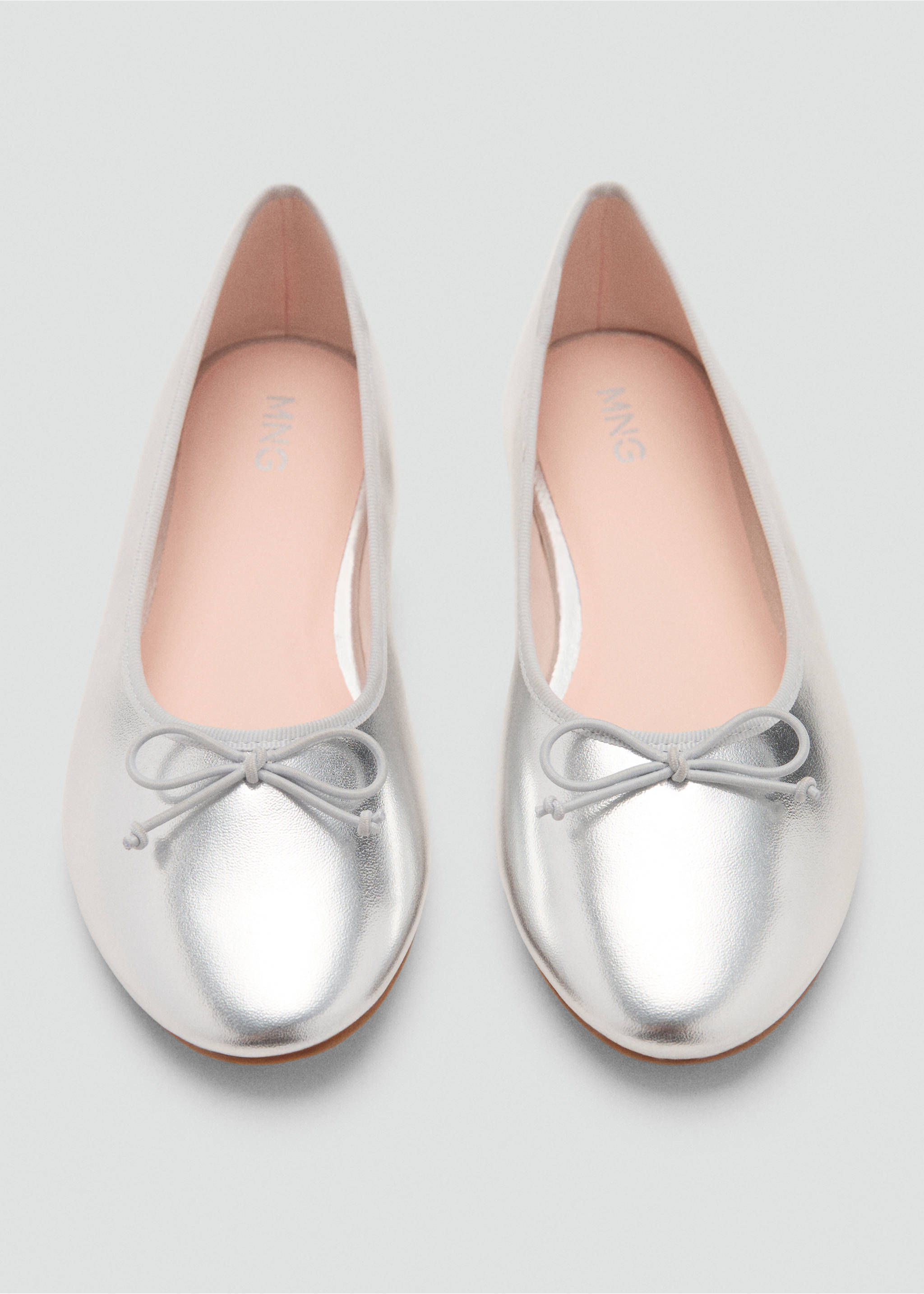 Metallic ballet flats with bow - Details of the article 1, Silver. Ref: 17032912-00.