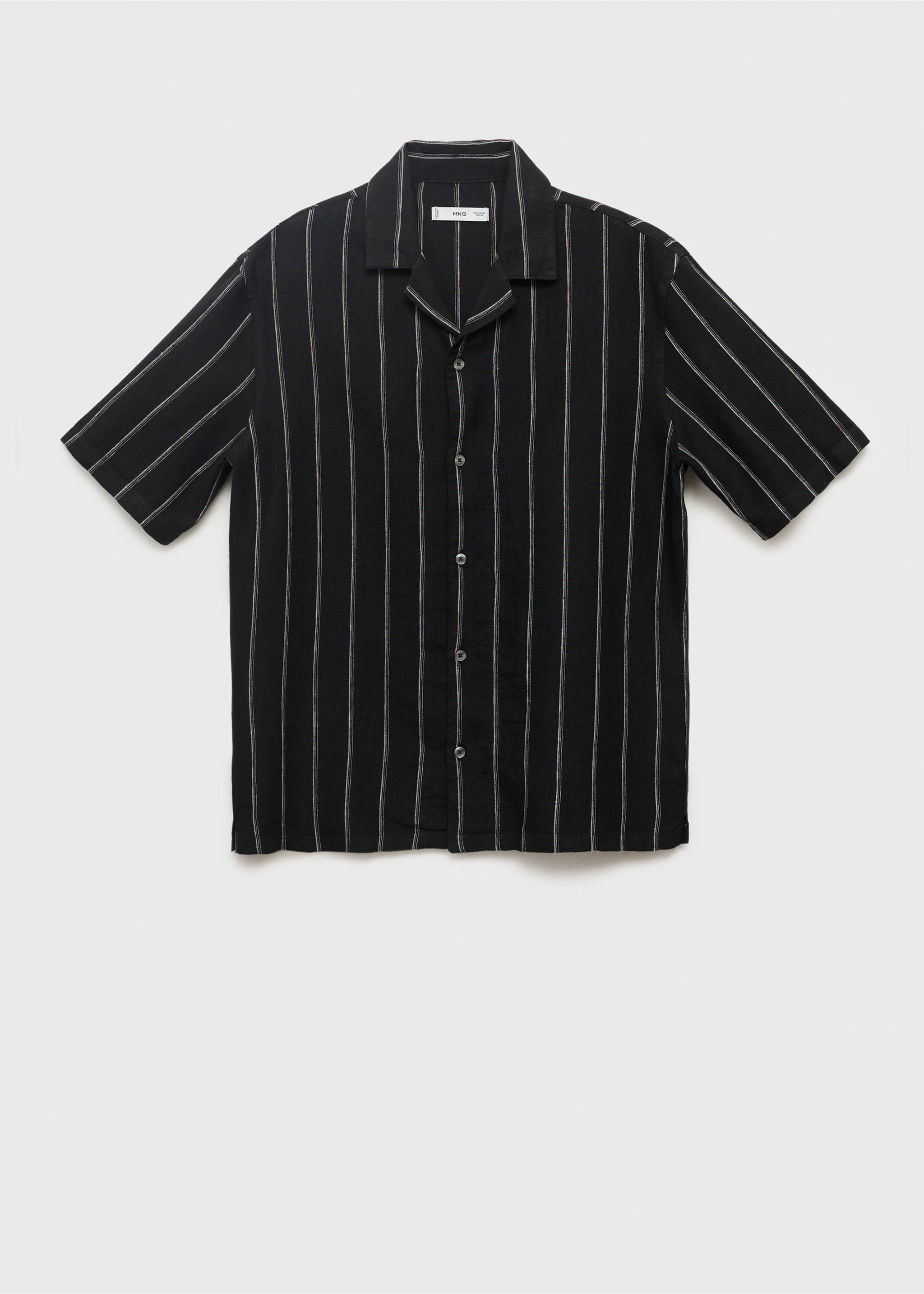 100% linen short-sleeve striped shirt - Article without model, Black. Ref: 17032914-00.