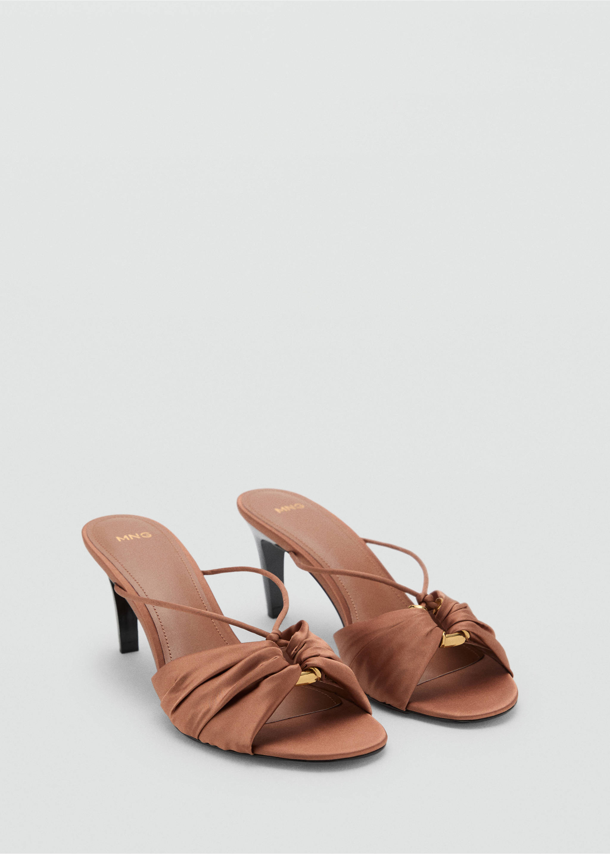 Satin high-heeled sandals with metallic embellishment - Medium plane, Burnt Orange. Ref: 17032918-00.