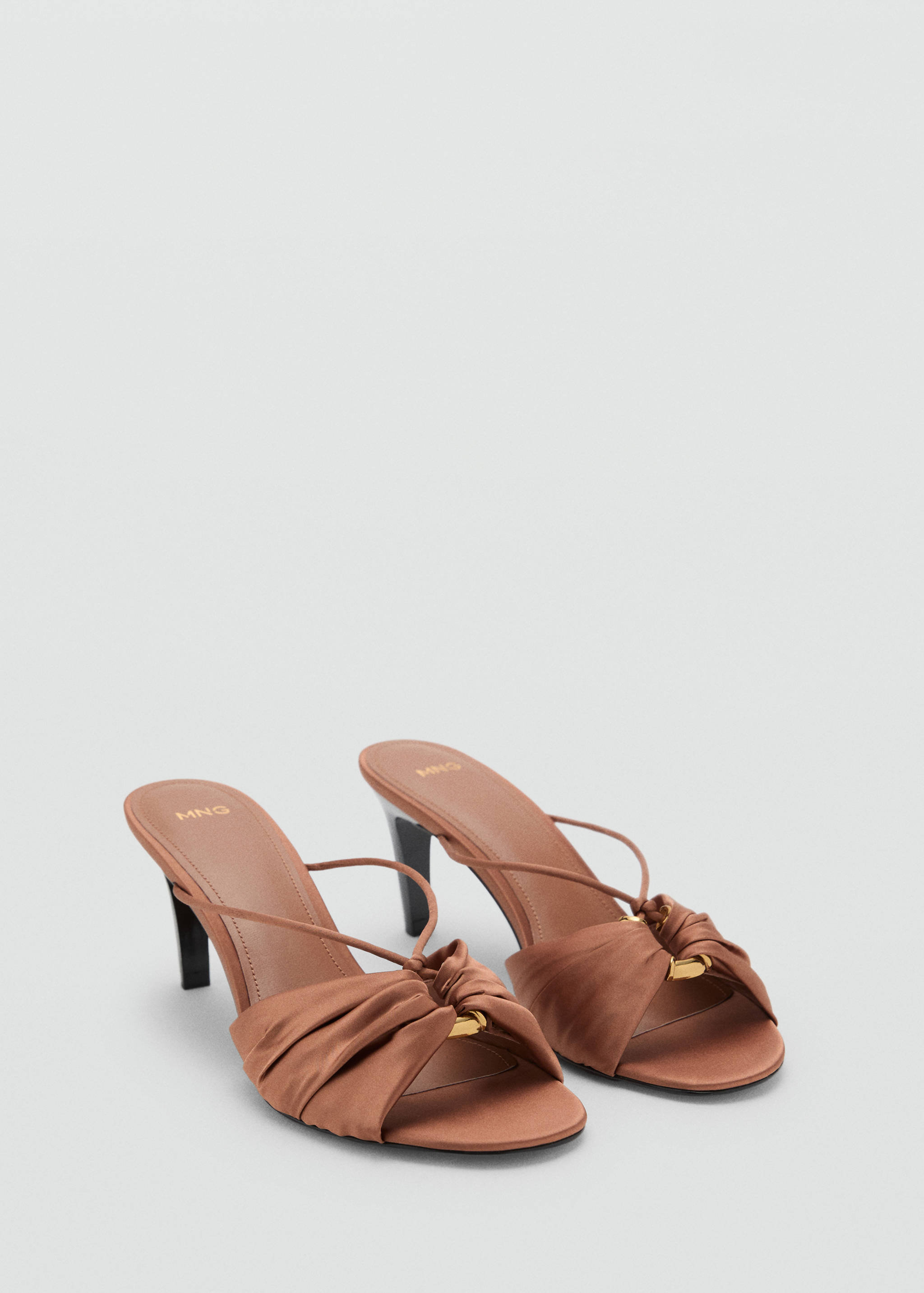 Satin high-heeled sandals with metallic embellishment - Medium plane