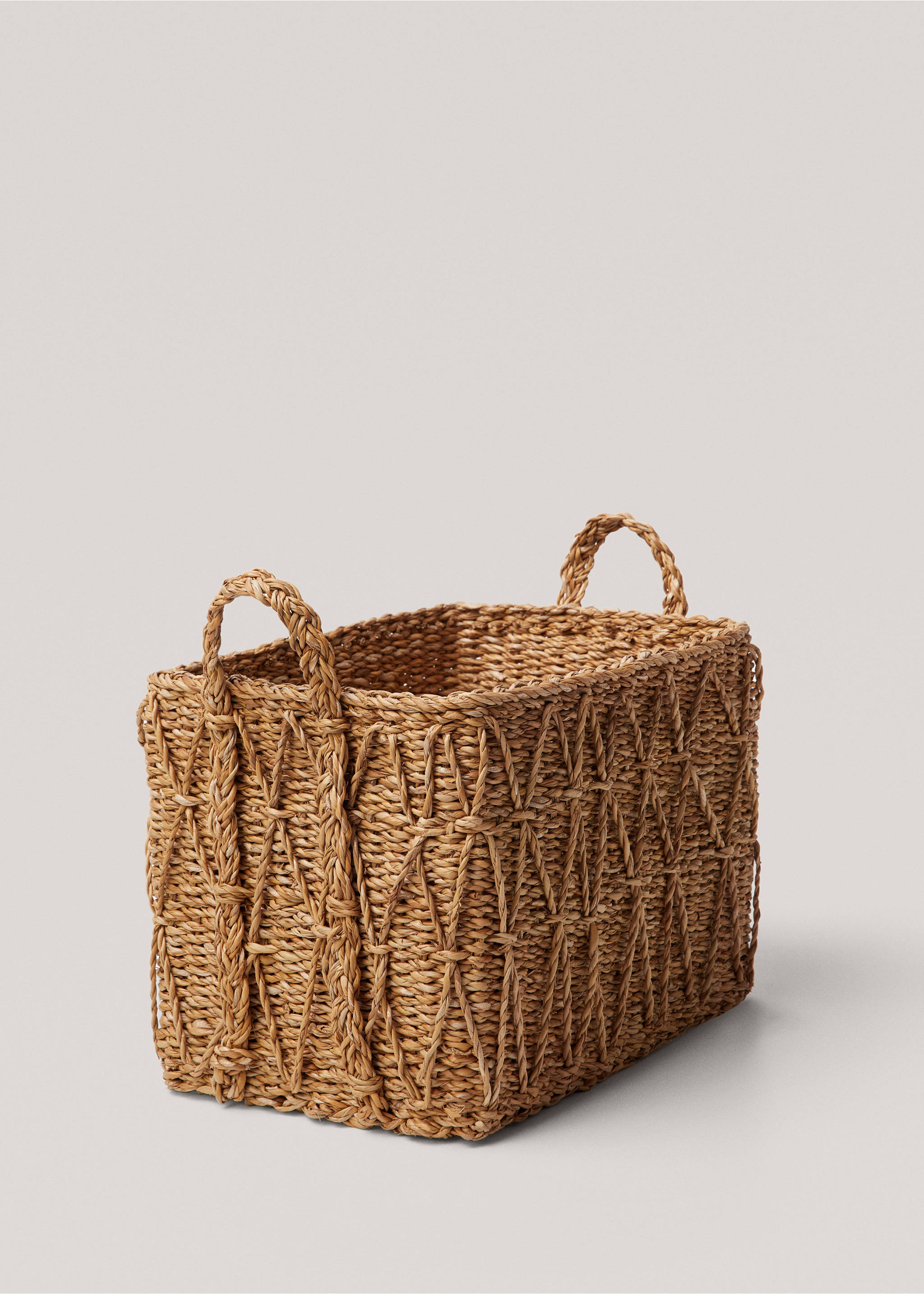 Large square basket with handles - Details of the article 1, Brown. Ref: 17033302-00.