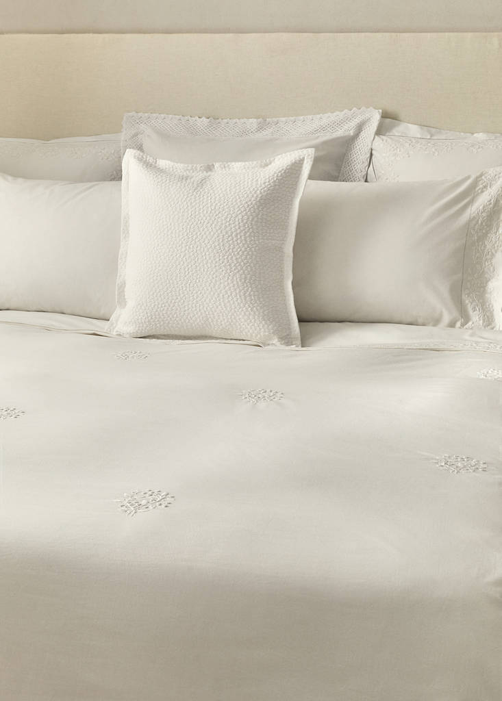 Percale cotton duvet cover with embroidered flowers for 90 cm bed — White