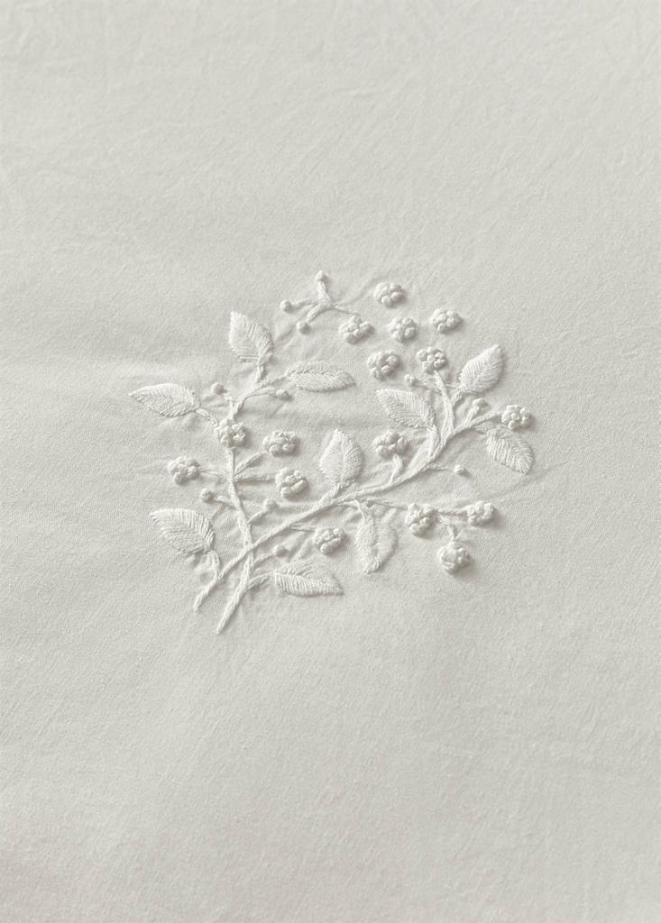 Percale cotton duvet cover with embroidered flowers for 90 cm bed — White