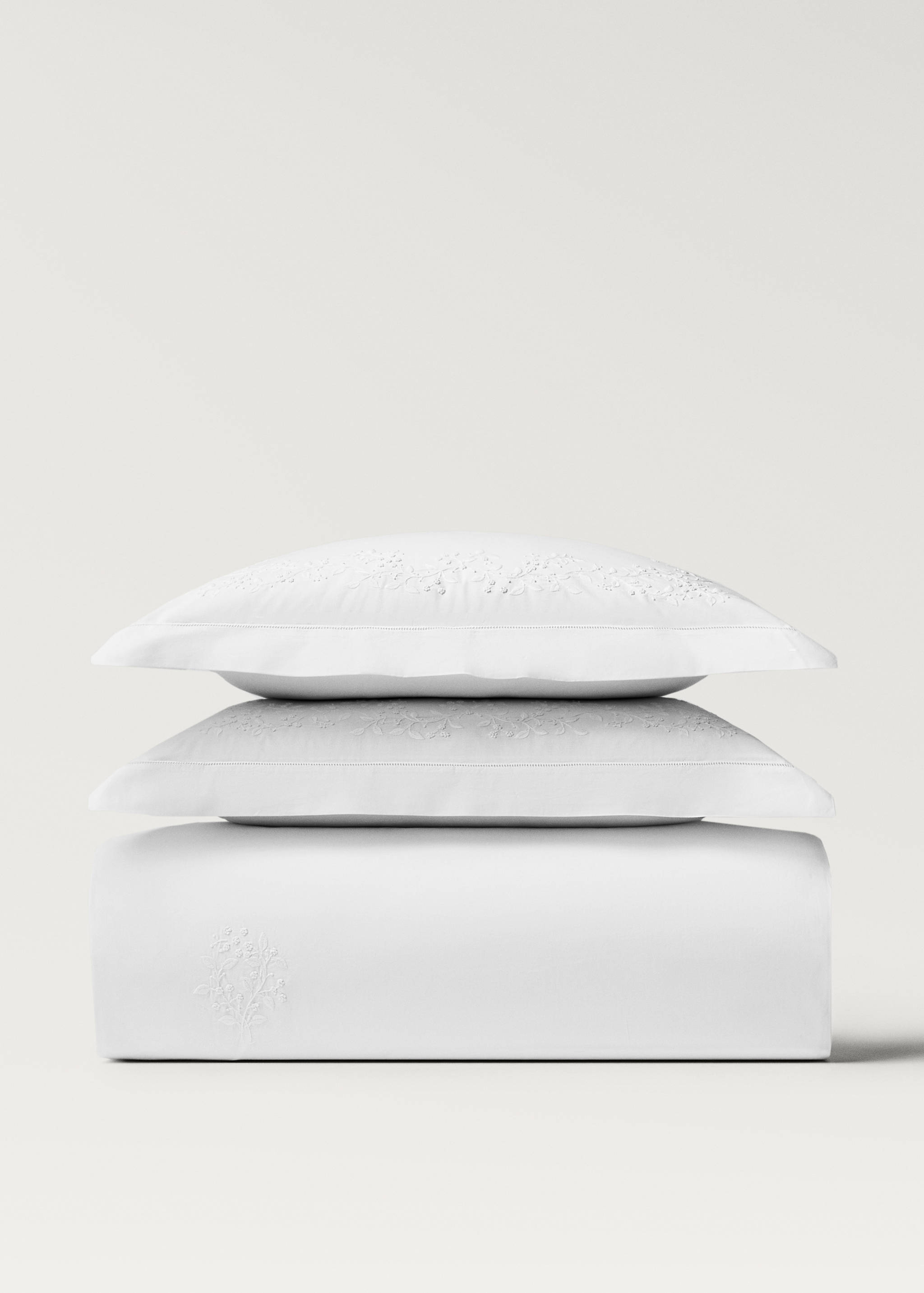 Percale cotton duvet cover with embroidered flowers for 90 cm bed - Article without model