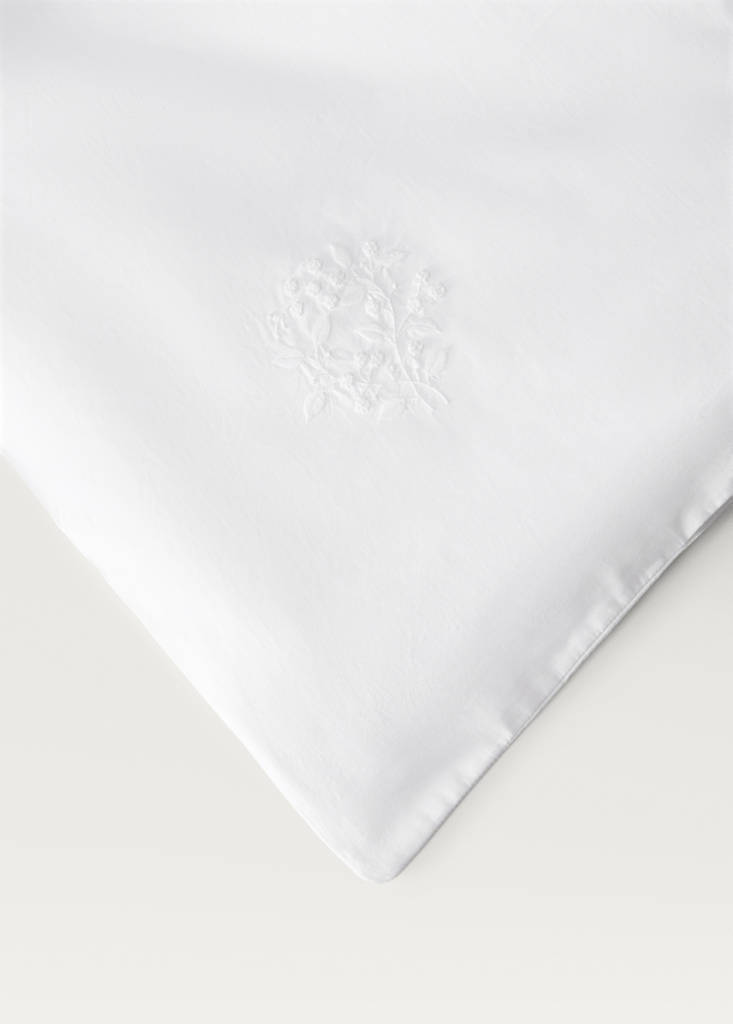 Percale cotton duvet cover with embroidered flowers for 90 cm bed — White