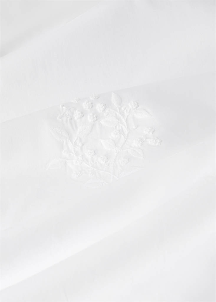 Percale cotton duvet cover with embroidered flowers for 90 cm bed — White