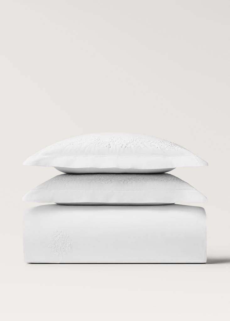 Percale cotton duvet cover with embroidered flowers for 90 cm bed — White