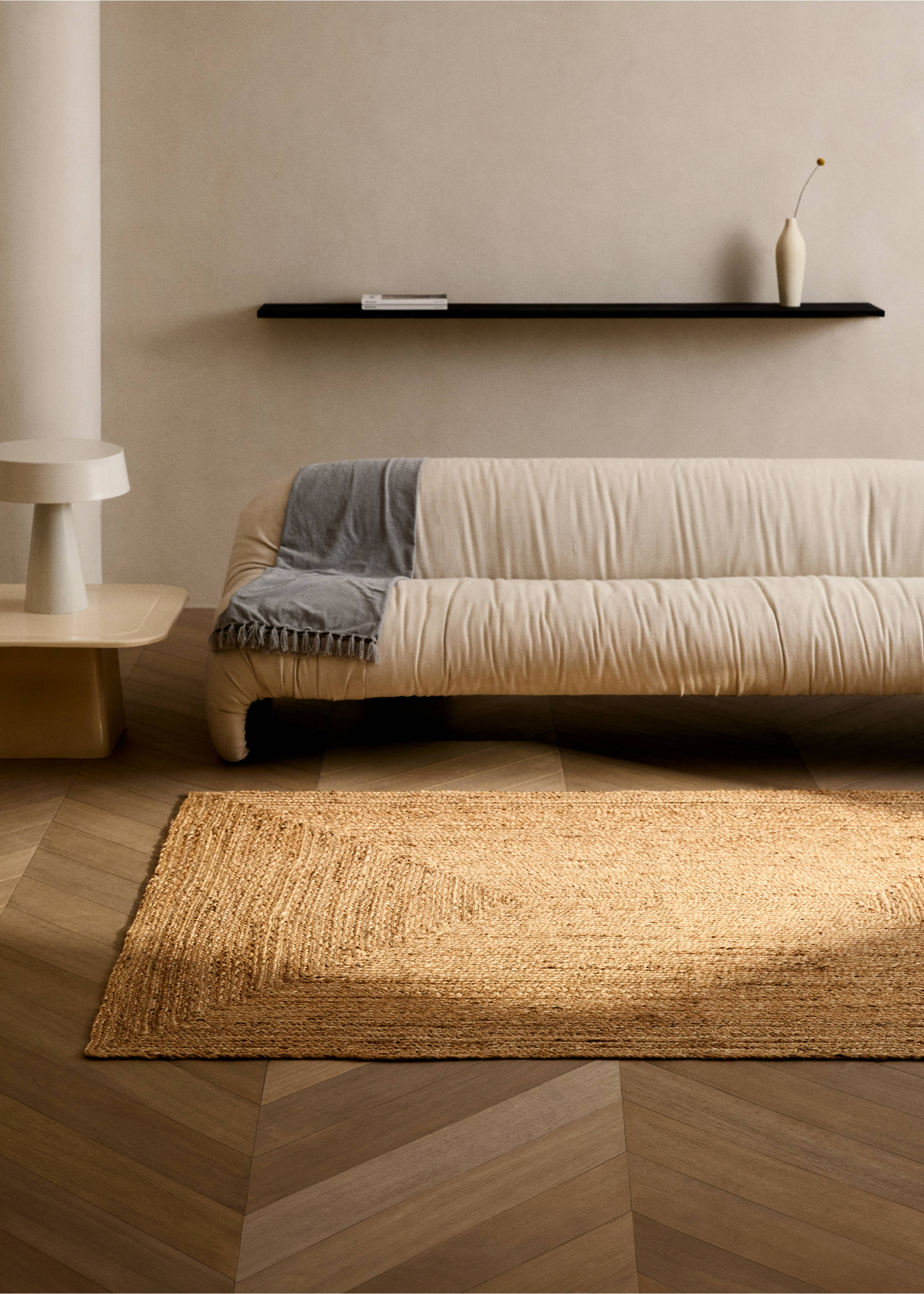 Large woven natural fibre jute carpet - General plane, Beige. Ref: 17033329-00.