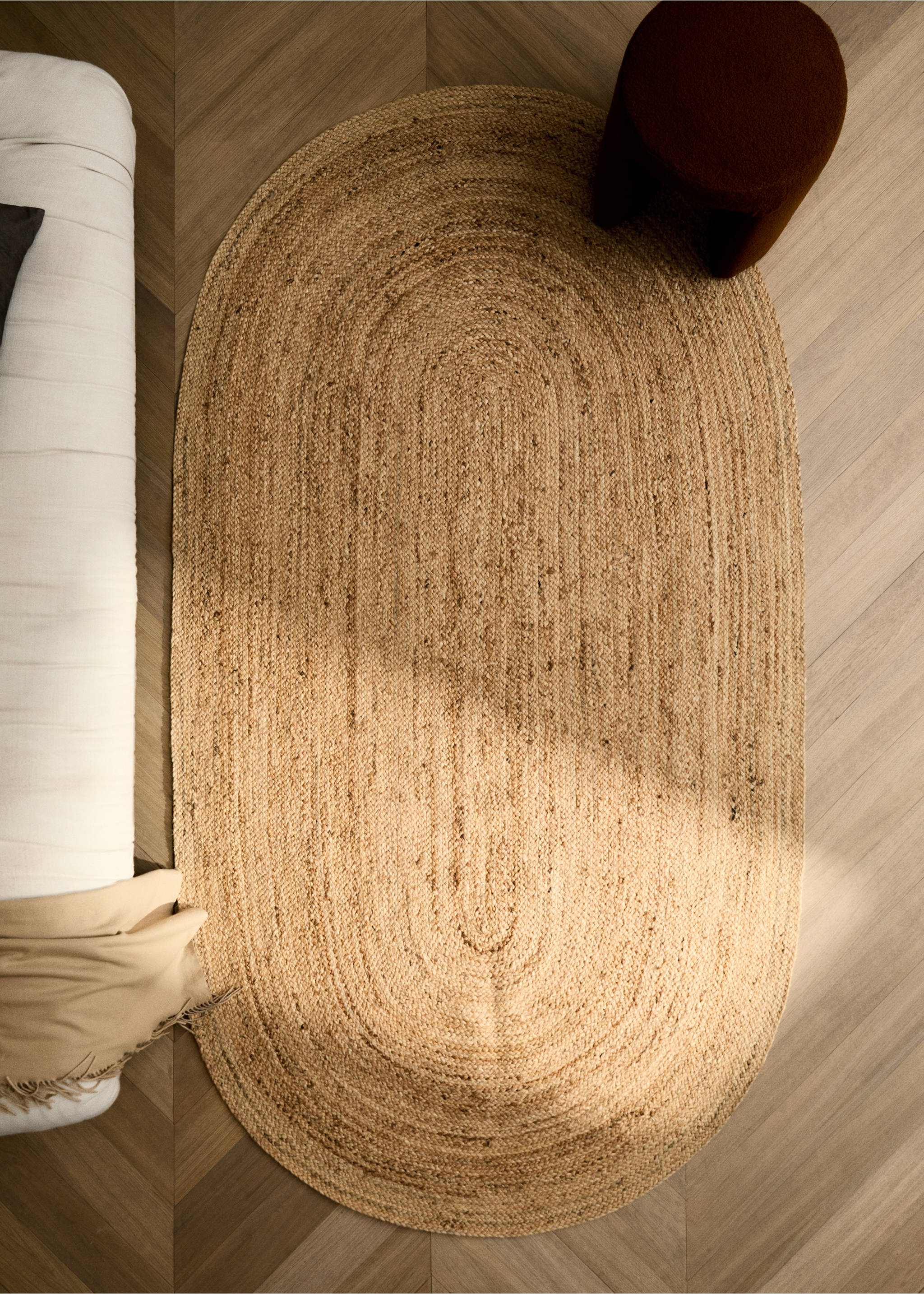 Medium woven natural fibre jute carpet - General plane, Beige. Ref: 17033331-00.