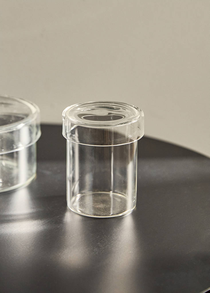 Small borosilicate bathroom jar with lid — Ice Grey