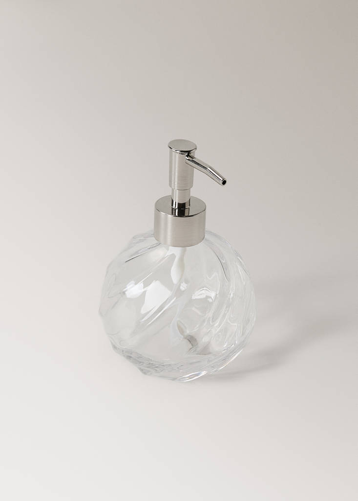 Glass soap dispenser with wave pattern — Ice Grey