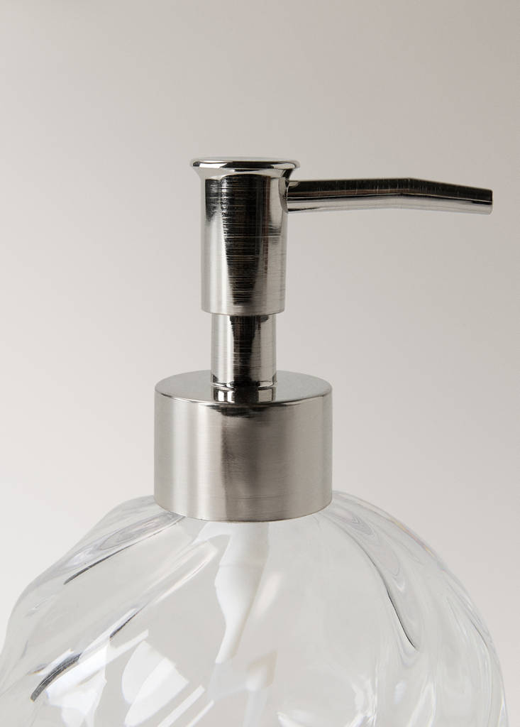 Glass soap dispenser with wave pattern — Ice Grey