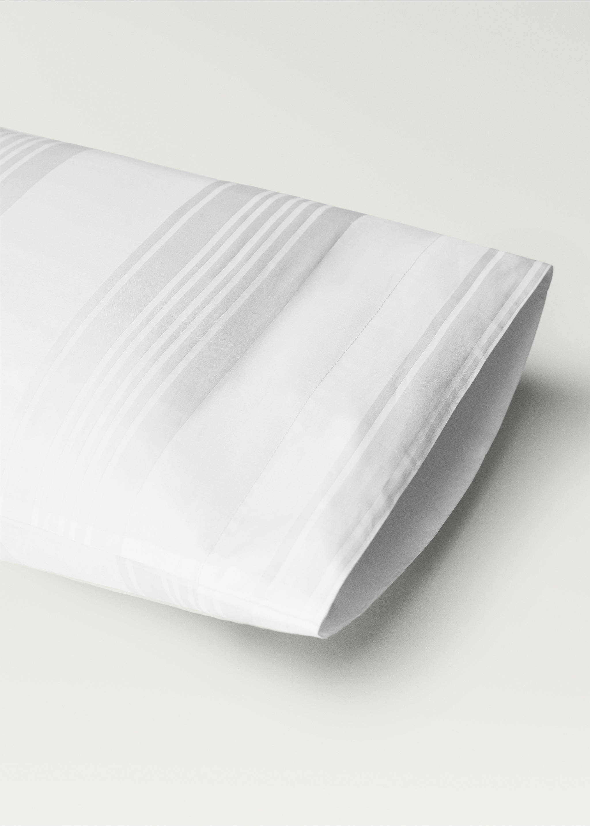 Cotton sateen 300 thread count striped pillowcase 45x110 cm - Details of the article 1, White. Ref: 17033808-00.