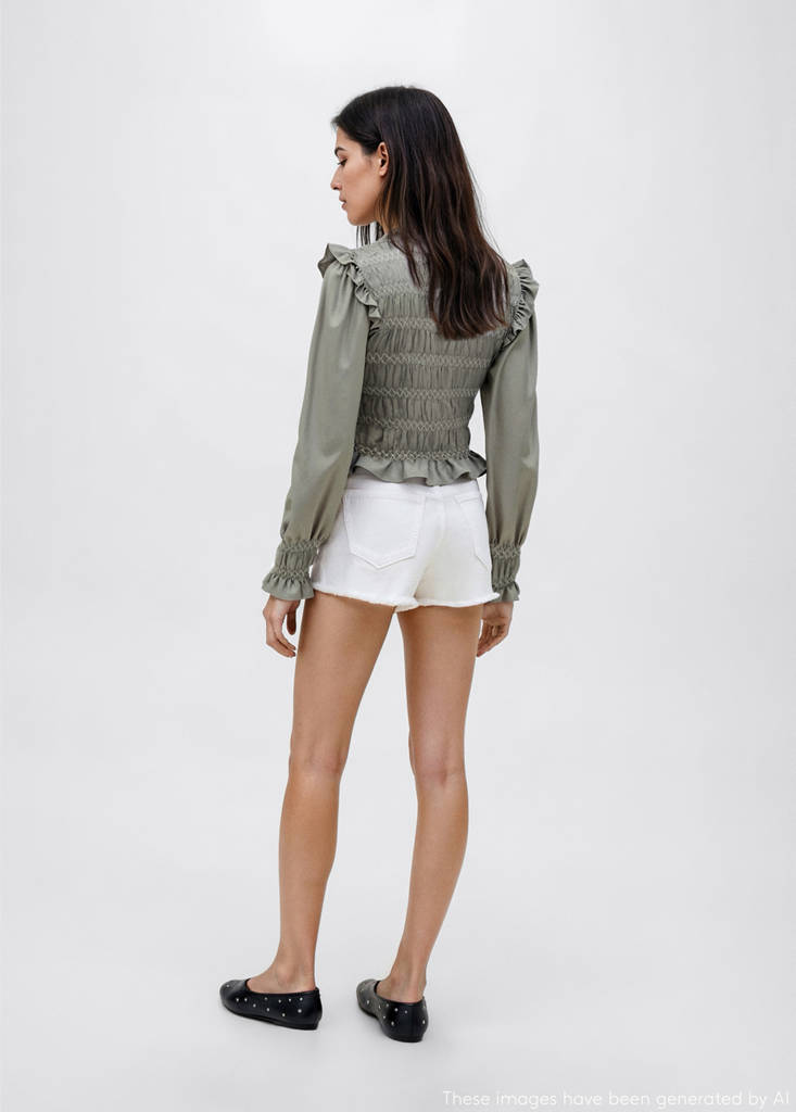 Ruffled blouse with embroidered details — Medium Green